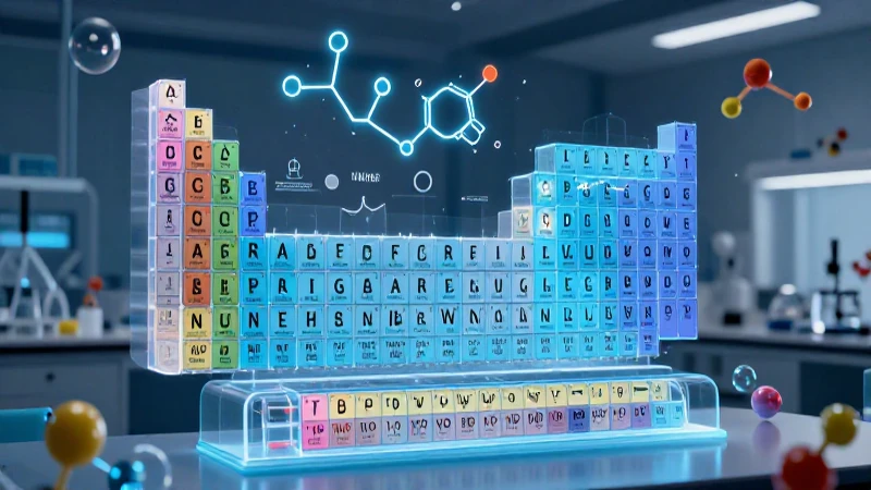 Tabla de Mendeleev vibrante iluminada con azul etéreo