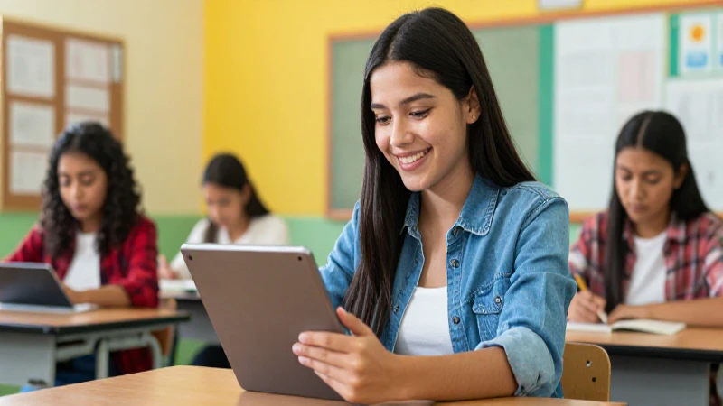 Estudiante mexicano aprende digitalmente en aula vibrante