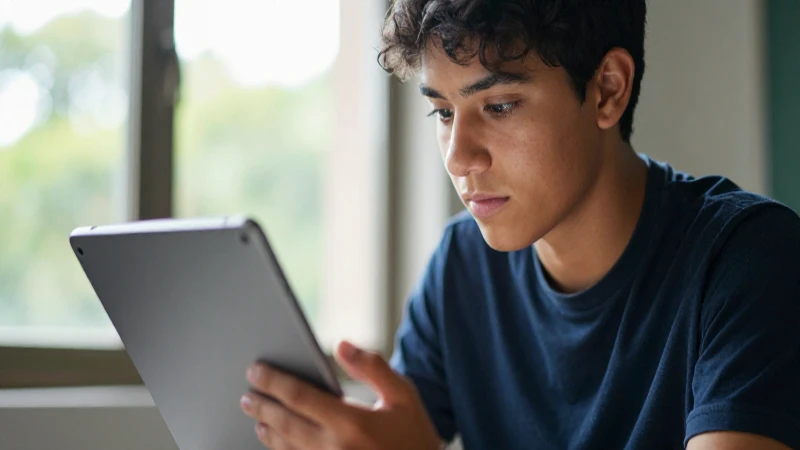 Estudiante mexicano concentrado usa tableta