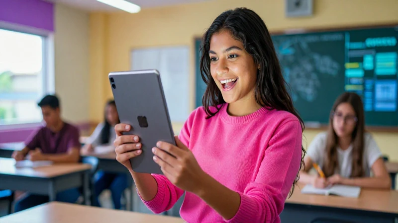 Estudiante mexicano moderno usando tablet en aula tecnológica