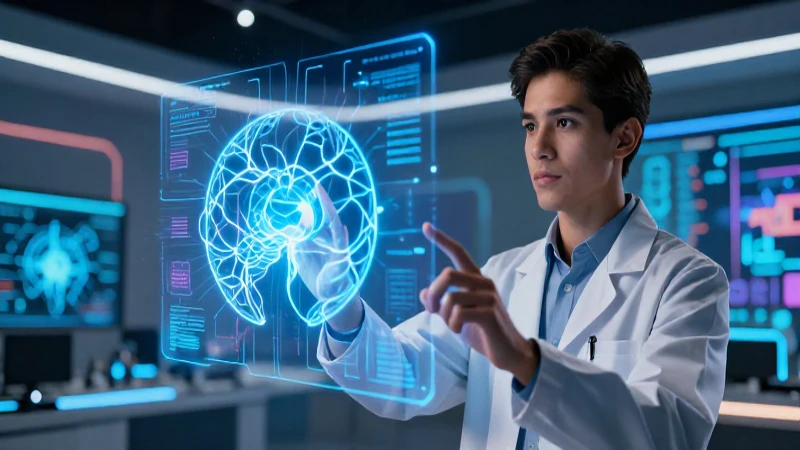 Experto mexicano interactúa con red holográfica azul
