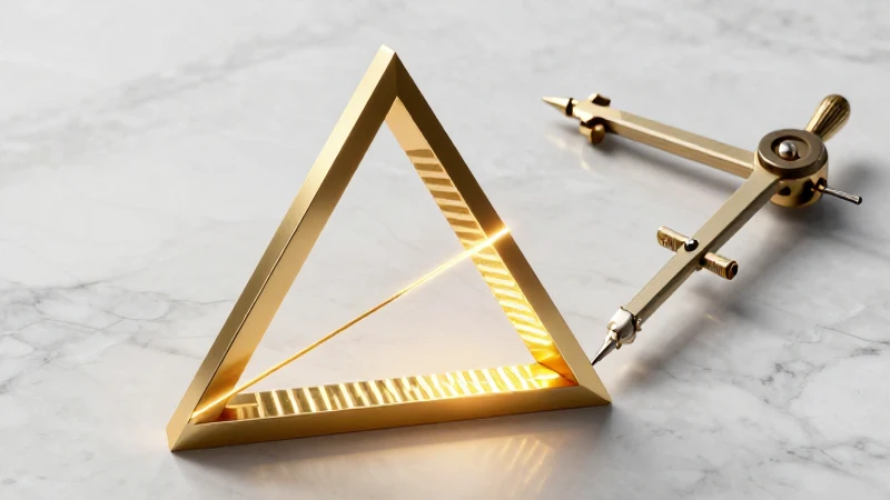 Triángulo geométrico dorado con líneas paralelas brillantes