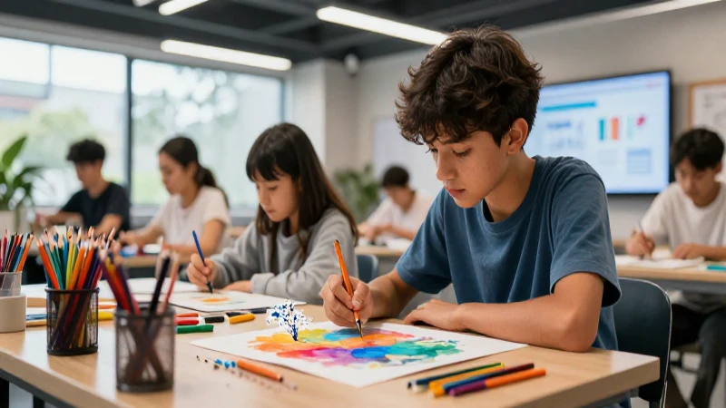 Talleres educativos: definición y concepto en la enseñanza 5 Estudiante joven crea arte vibrante en taller moderno