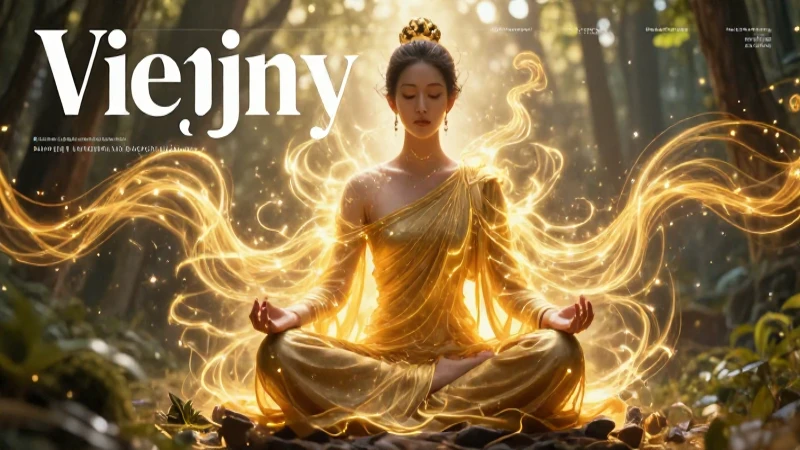 Sereno meditando con energía dorada vibrante