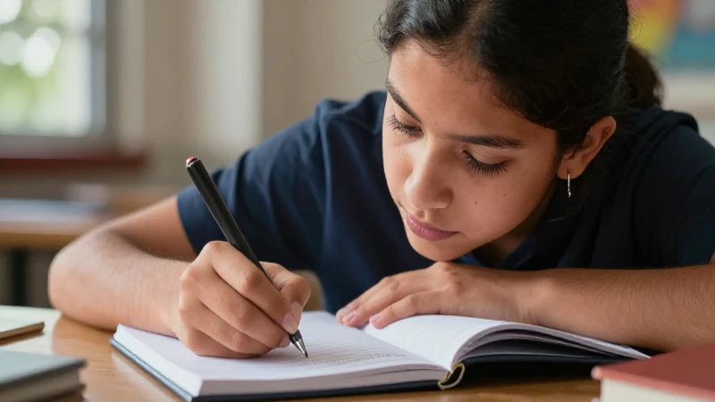 Estudiante mexicano escribe con enfoque dinámico