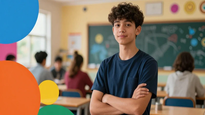 Estudiante vibrante en entorno educativo moderno y profesional