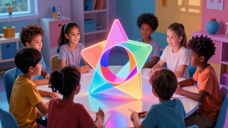 Niños aprenden con formas geométricas en un entorno moderno