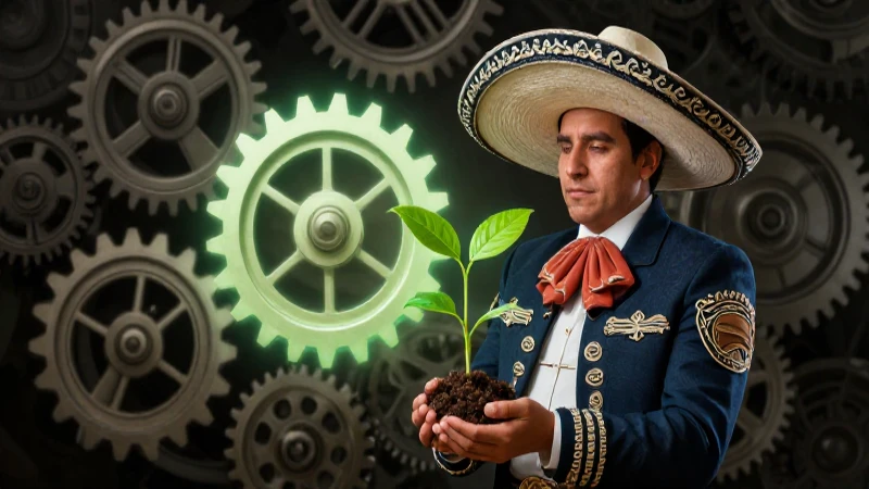 Taylorismo: Definición y concepto en la educación actual 6 Educador mexicano con planta entre engranajes vibrantes