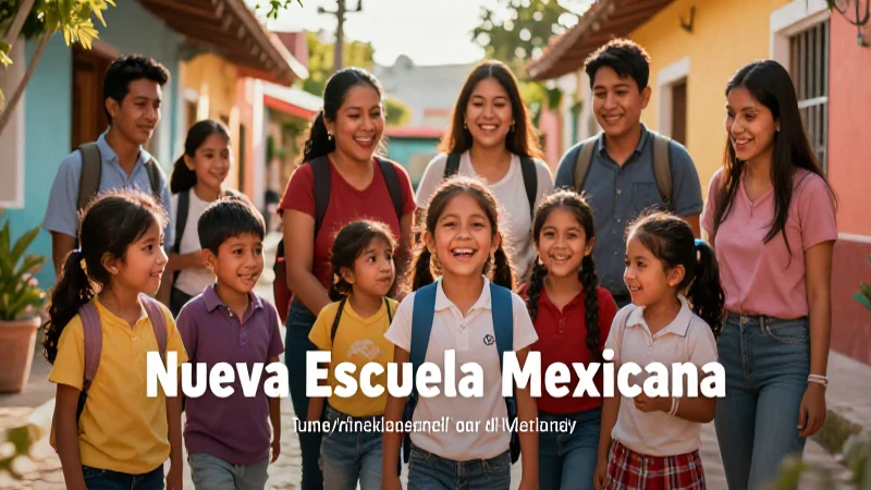 Comunidad educativa vibrante en México, ilustrada