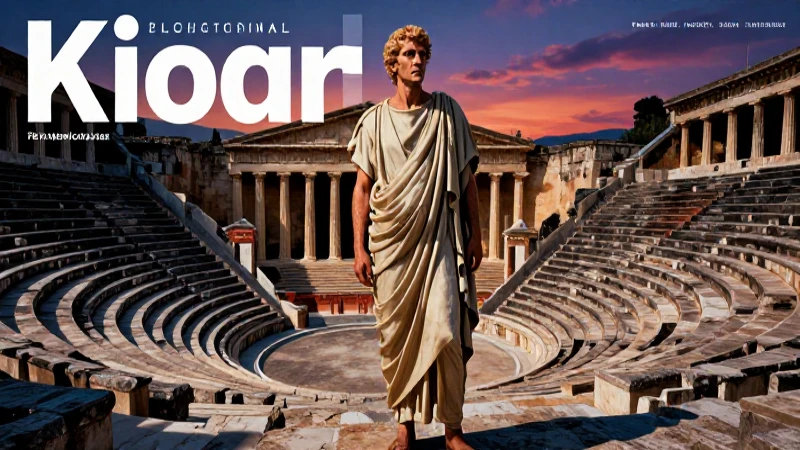 Dramático teatro griego al atardecer con figura académica