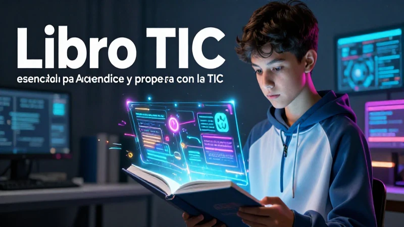 Estudiante usa tecnología en libro educativo moderno