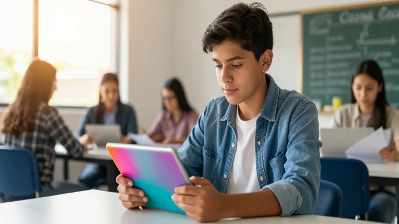 Transforma tu vida académica con Telebachillerato Comunitario UVEG 4 Estudiante mexicano aprende con tablet en centro moderno