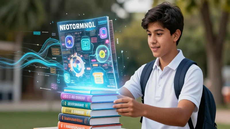 Estudiante mexicano con libros holográficos, estilo revista 8K