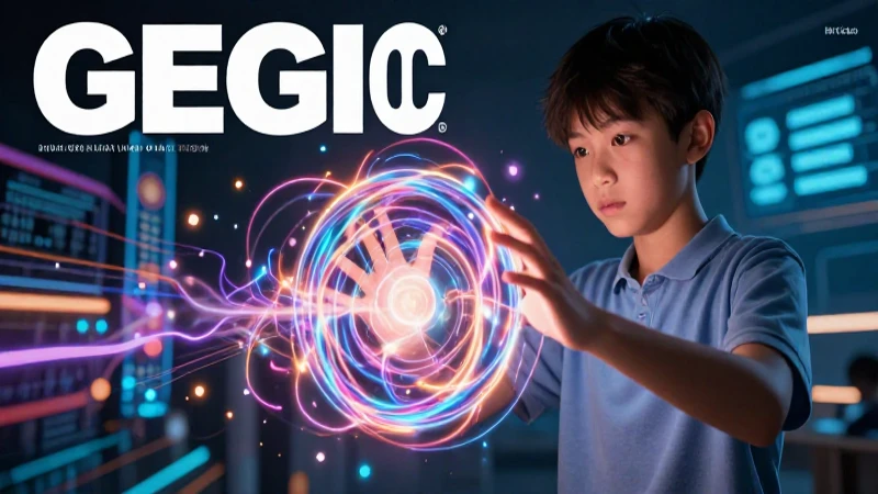 Estudiante enfocado manipula orbe energético digital