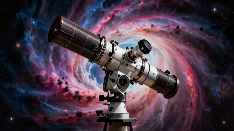 Telescopio y nebulosa cósmica en portada de revista