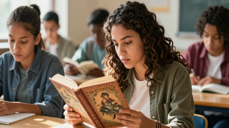 Estudiante enfocado leyendo biografía vintage