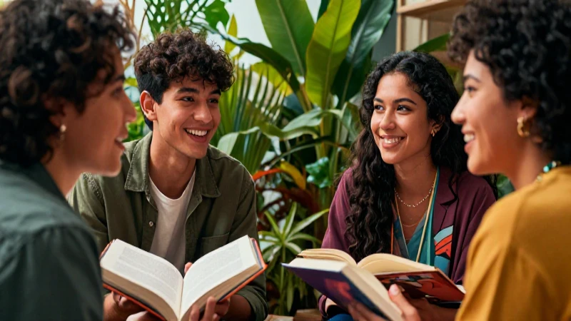 Portada vibrante de jóvenes educativos modernos