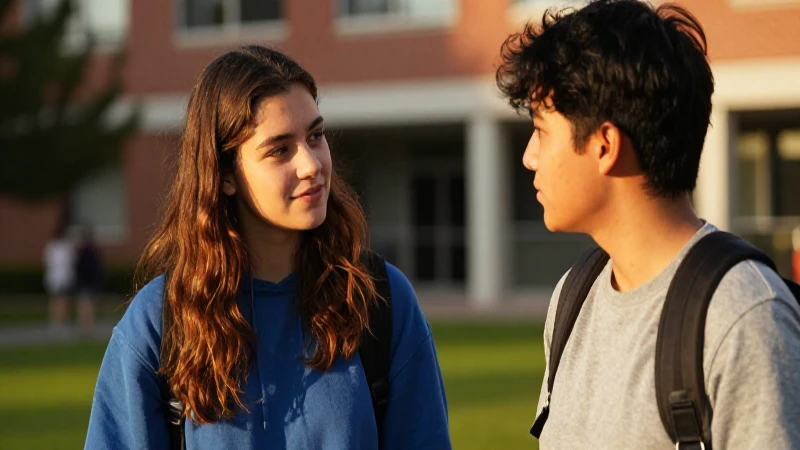 Jóvenes conversando en entorno académico vibrante