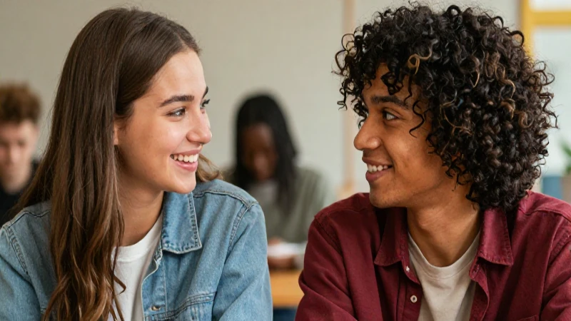 Jóvenes conversan intensamente con calidez