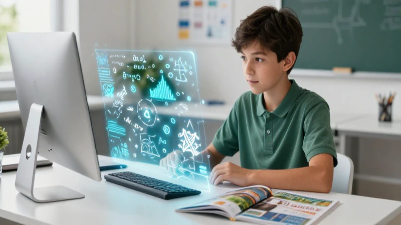 Estudiante enfocado en tecnología educativa futurista