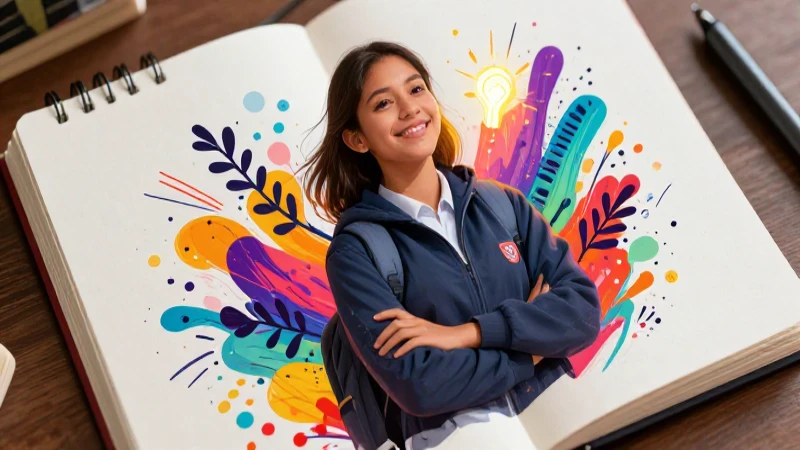 Estudiante inspirado con ideas creativas vibrantes