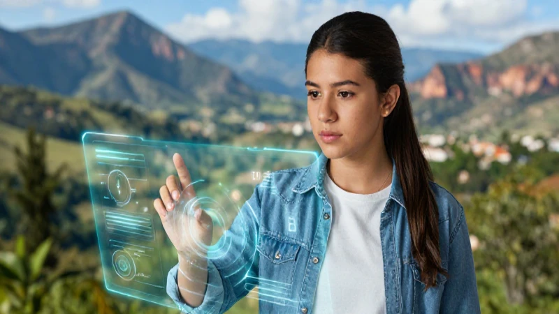 Estudiante mexicano aprende con hologramas en paisaje vibrante
