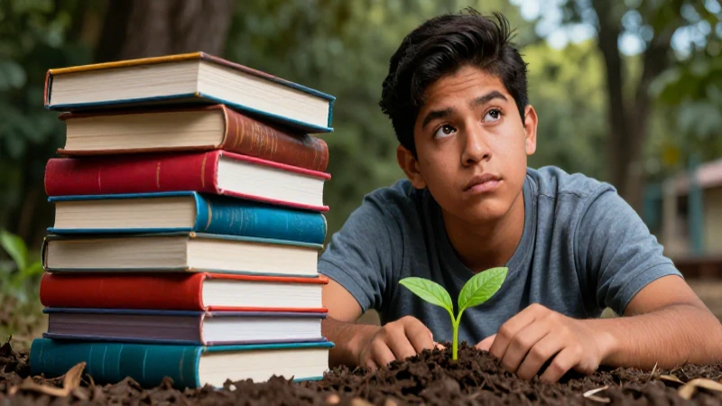 Estudiante, libros y el brote de conocimiento