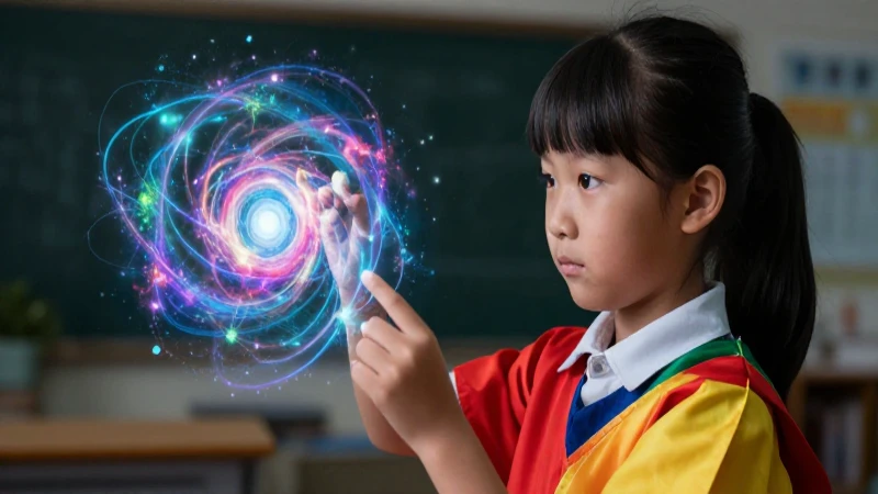 Estudiante examina nebulosa holográfica vibrante