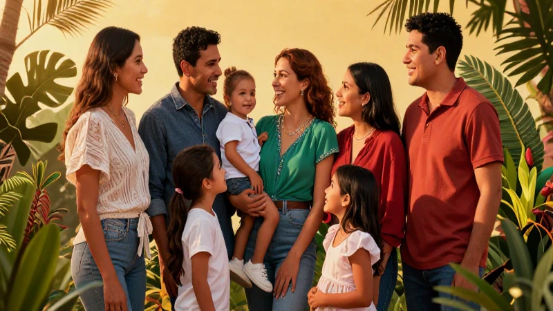 Familia mexicana moderna, ilustración educativa vibrante