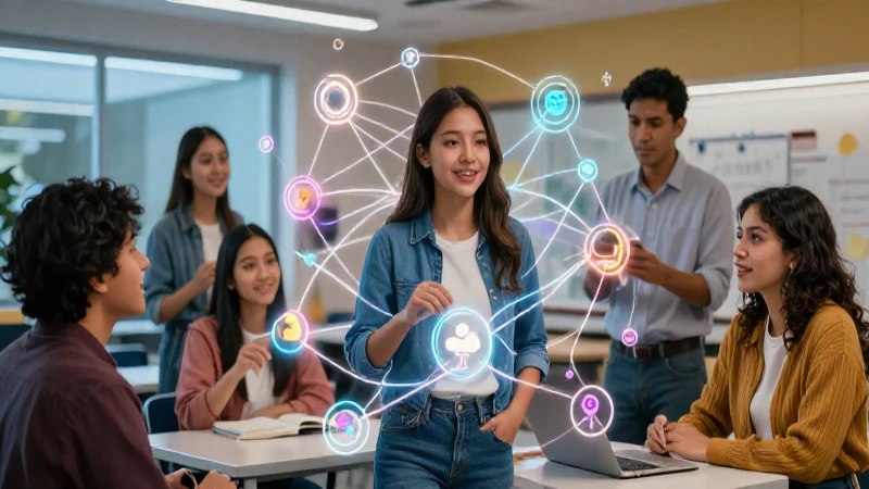Estudiantes mexicanos en un entorno de aprendizaje moderno y brillante