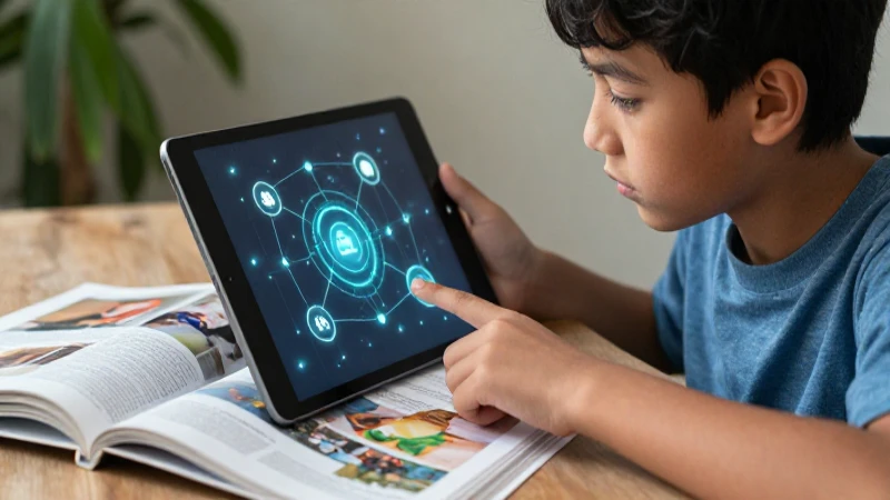 Estudiante motivado usa tablet digital y libros