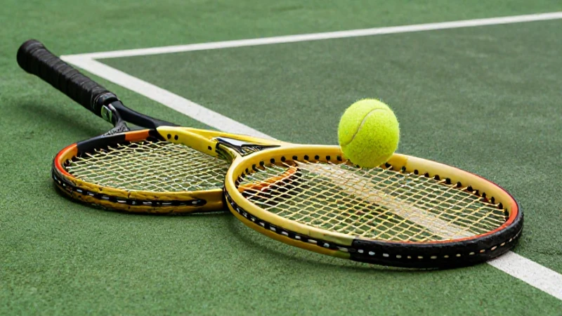 Racket y pelota en cancha de arcilla vintage