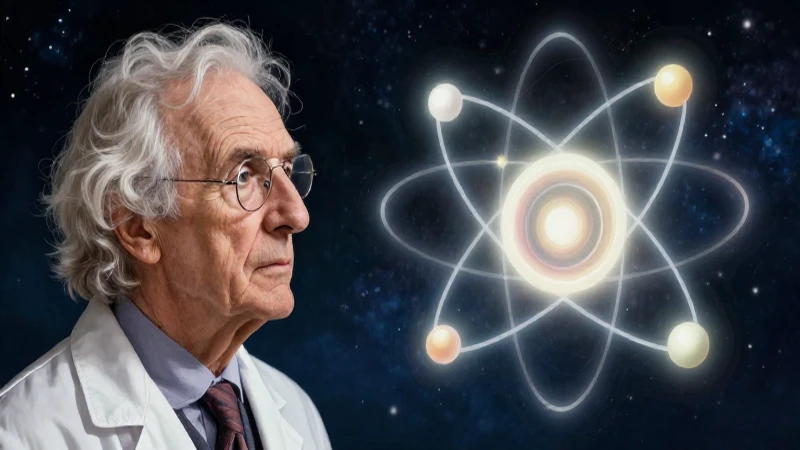 Dalton con modelo atómico en espacio brillante