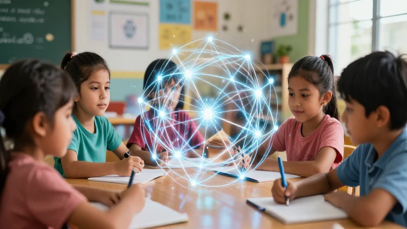 Niños mexicanos aprendiendo en red digital brillante