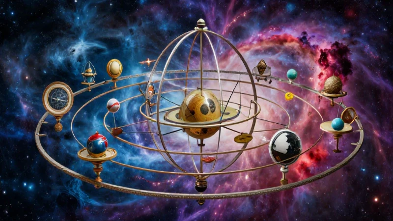 Modelo geocéntrico detallado con estética educativa