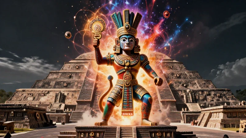 Teotihuacanos: Historia, Religión y Aportes Culturales 7 Deidad estilizada de Teotihuacán y sol dramático