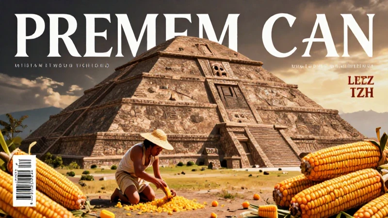 Ilustración épica de pirámides y cultivo del maíz