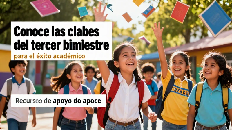 Portada vibrante sobre éxito educativo escolar