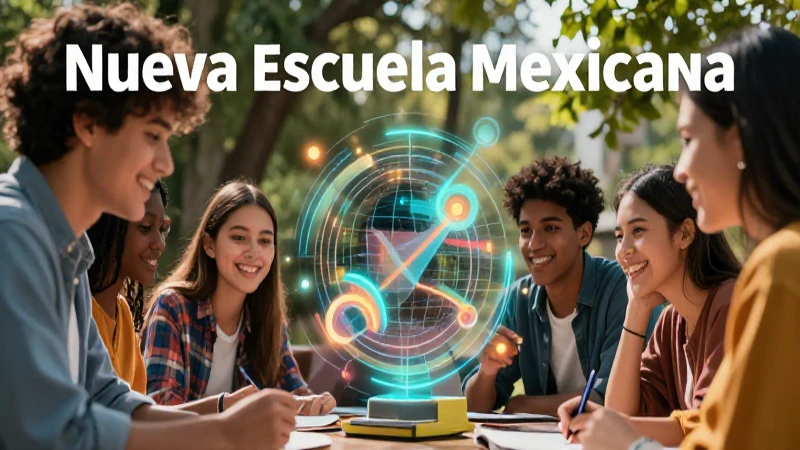 Estudiantes colaborando bajo el tema de la NEM