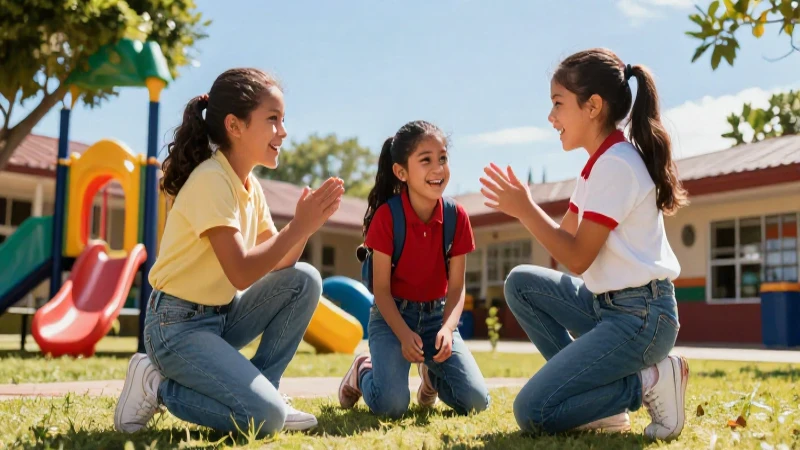Niños mexicanos juegan felices en el patio
