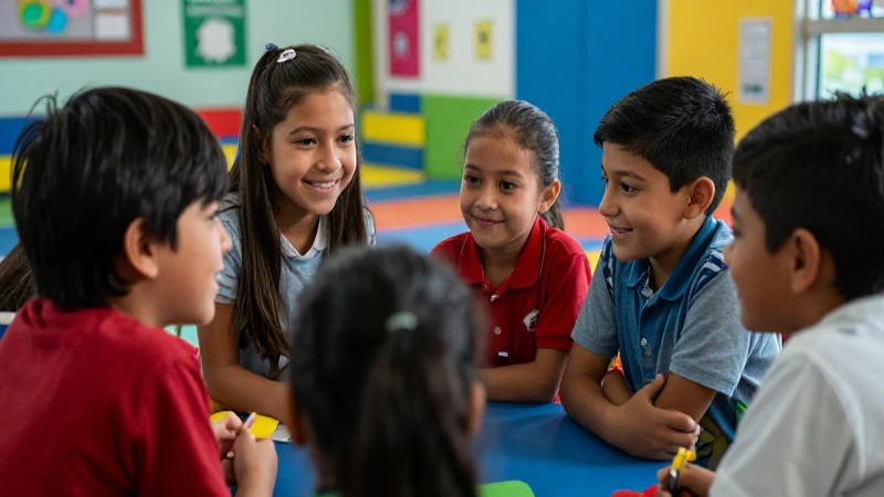 Niños mexicanos sonreírán en un entorno escolar vibrante