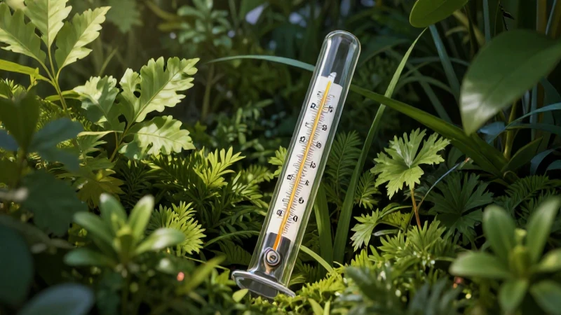 Termómetro científico con vegetación vibrante
