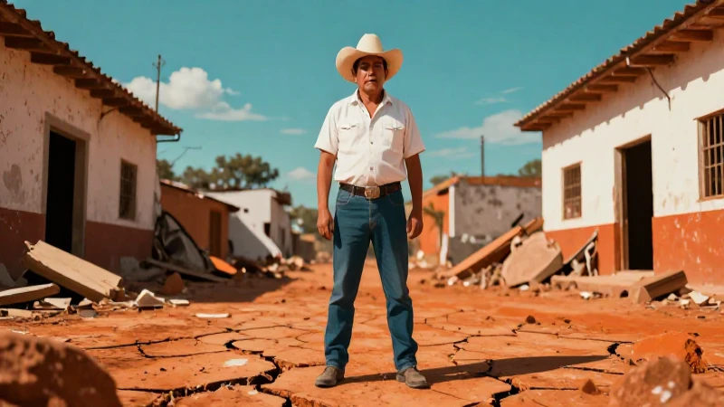 Mujer mexicana resistente tras desastre, estilo editorial