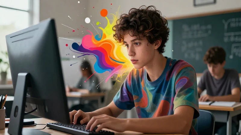 Estudiante concentrado en ambiente moderno y dinámico