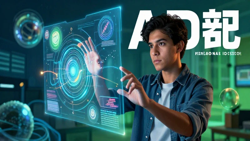 Texto de divulgación científica: 10 Ejemplos Impactantes 12 Joven interactúa con datos holográficos científicos vibrantes