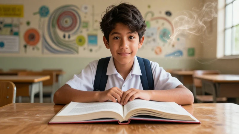 Estudiante mexicano dinámico en portada educativa