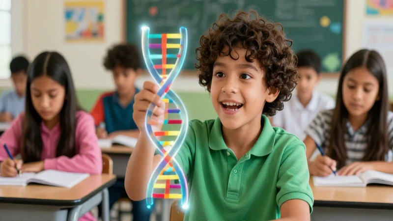Textos de divulgación científica: Ejemplos y propósitos 3 Estudiante moderno sostiene ADN holográfico brillante