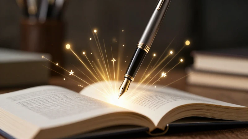 Qué es un texto descriptivo: tipos y ejemplos destacados 5 Bolígrafo elegante sobre libro con luz dorada