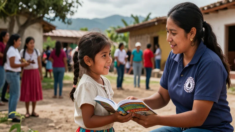 Textos persuasivos: 10 ejemplos impactantes y efectivos 7 Niño sonriente y voluntario entre comunidad mexicana