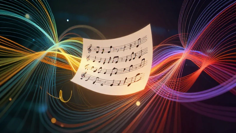 Ilustración abstracta musical vibrante con estética de revista